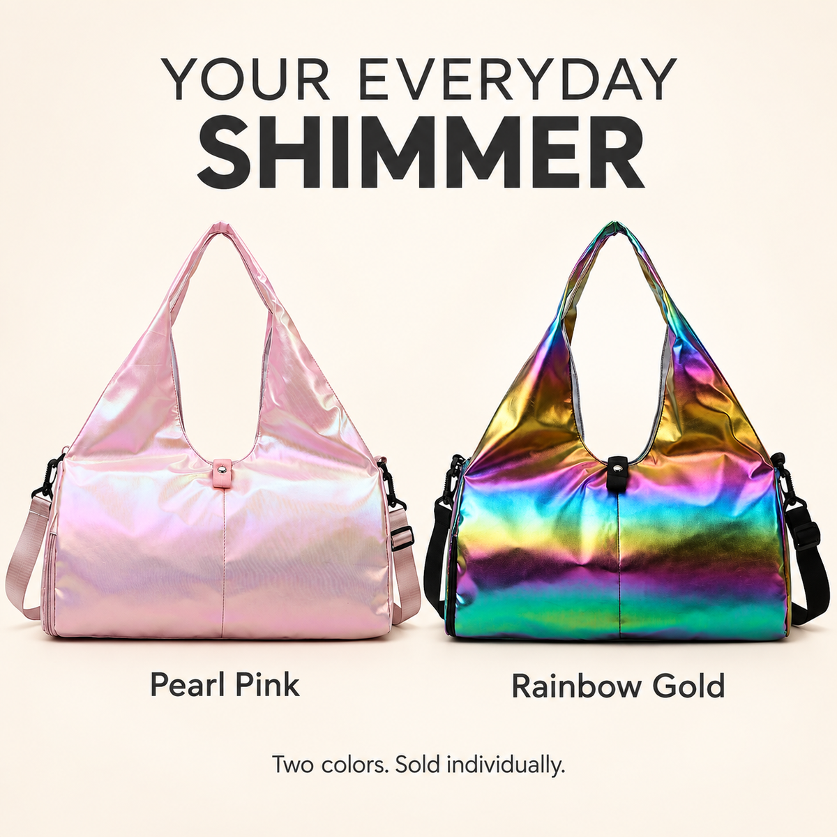 Women's Iridescent Gym & Travel Bag with Shoe Compartment and Adjustable Strap