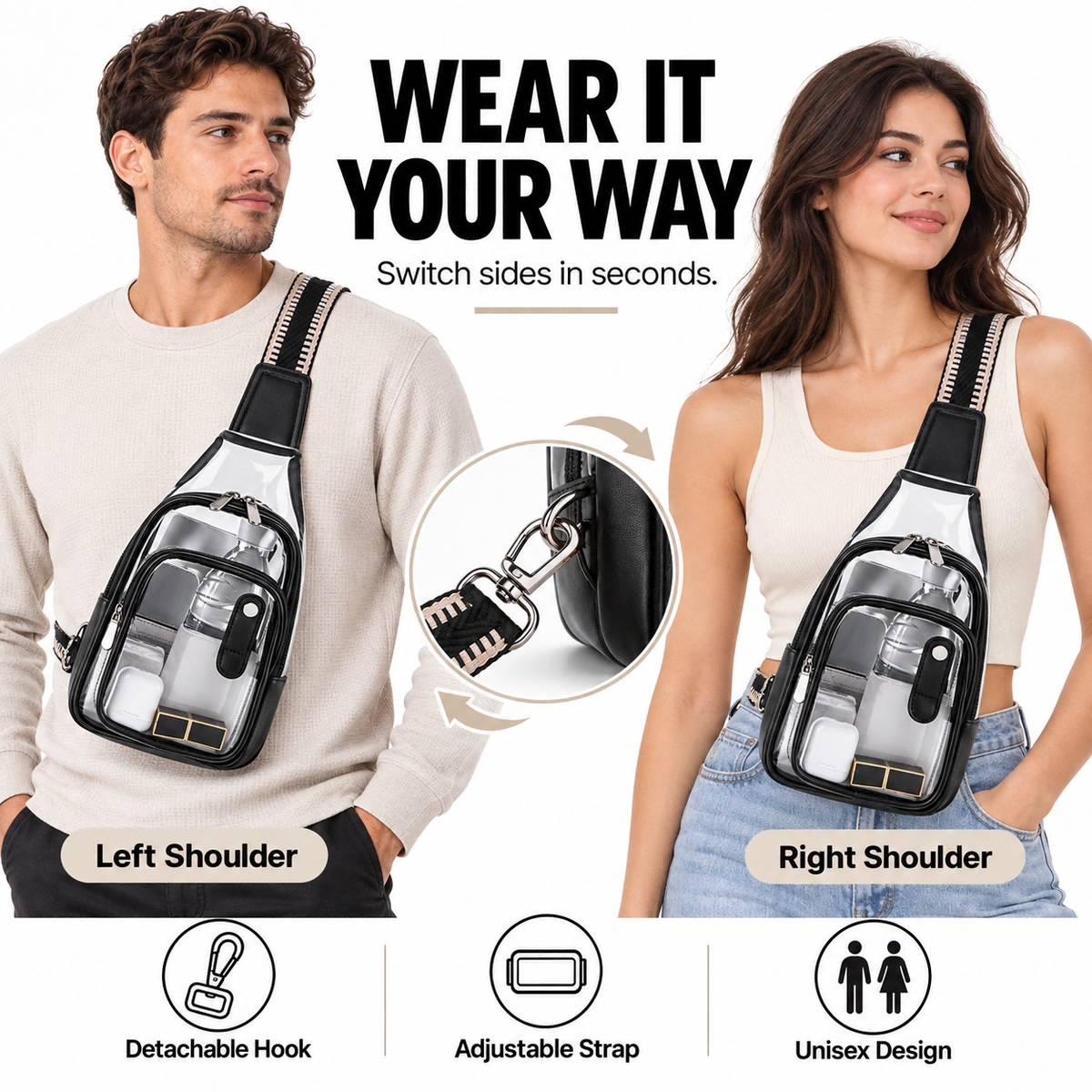 MOREGOSU Clear Sling Bag for Concerts, Events & Everyday Carry
