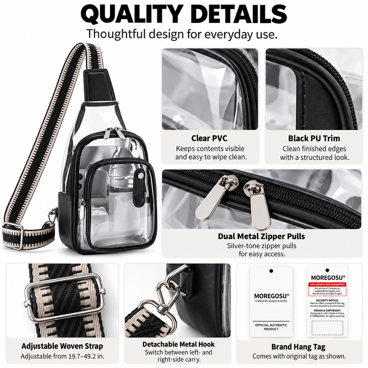 MOREGOSU Clear Sling Bag for Concerts, Events & Everyday Carry