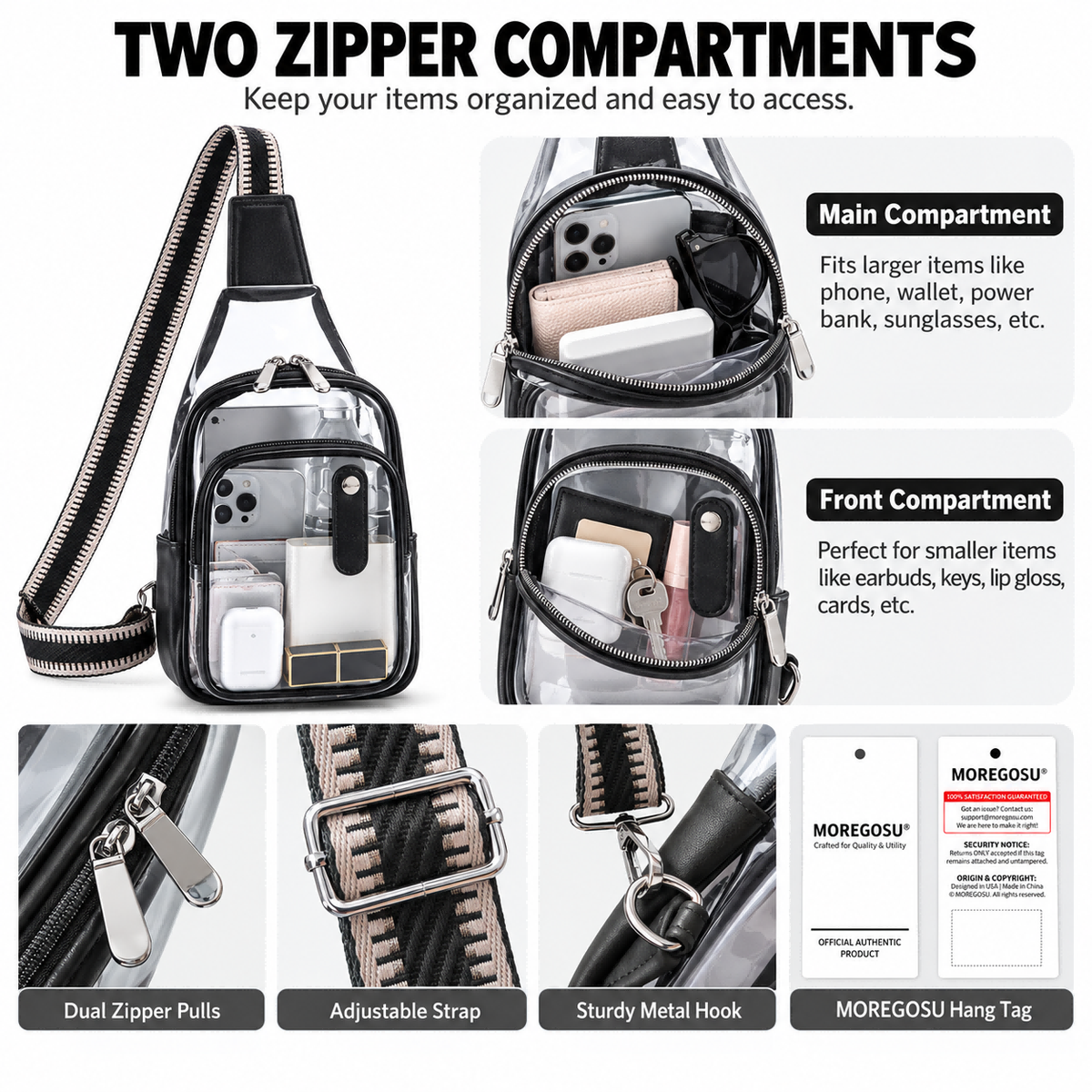 MOREGOSU Clear Sling Bag for Concerts, Events & Everyday Carry