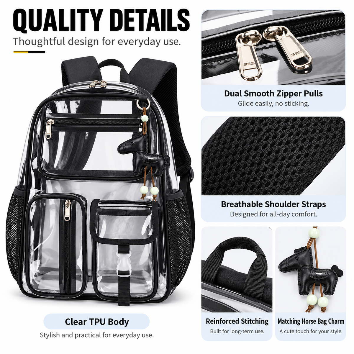 MOREGOSU Clear Backpack for Work, College & Travel