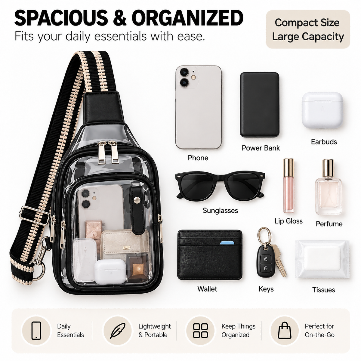 MOREGOSU Clear Sling Bag for Concerts, Events & Everyday Carry