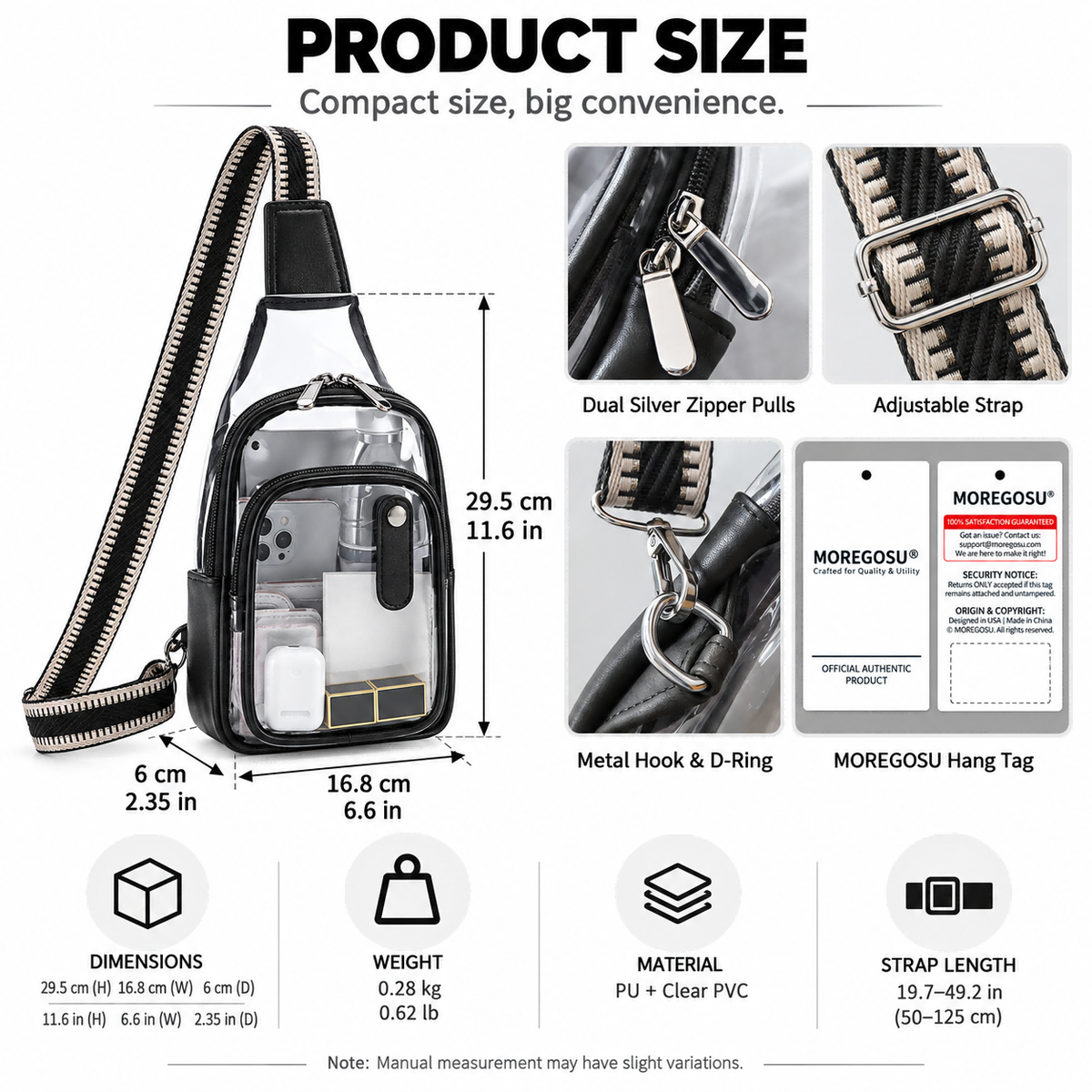 MOREGOSU Clear Sling Bag for Concerts, Events & Everyday Carry