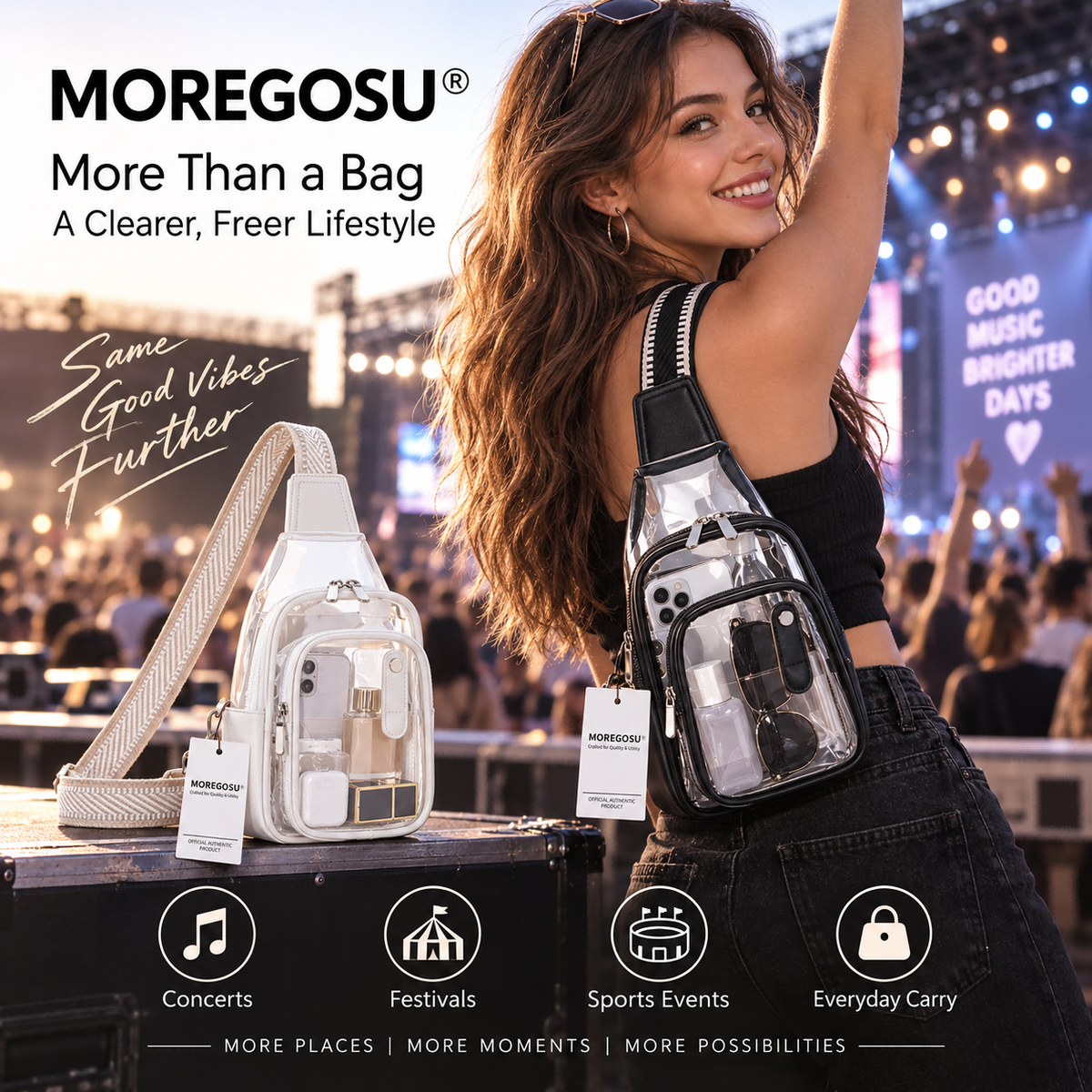 MOREGOSU Clear Sling Bag for Concerts, Events & Everyday Carry
