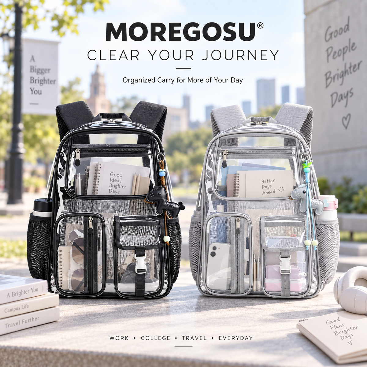 MOREGOSU Clear Backpack for Work, College & Travel