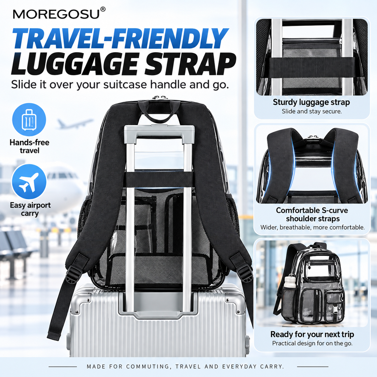 MOREGOSU Clear Backpack for Work, College & Travel