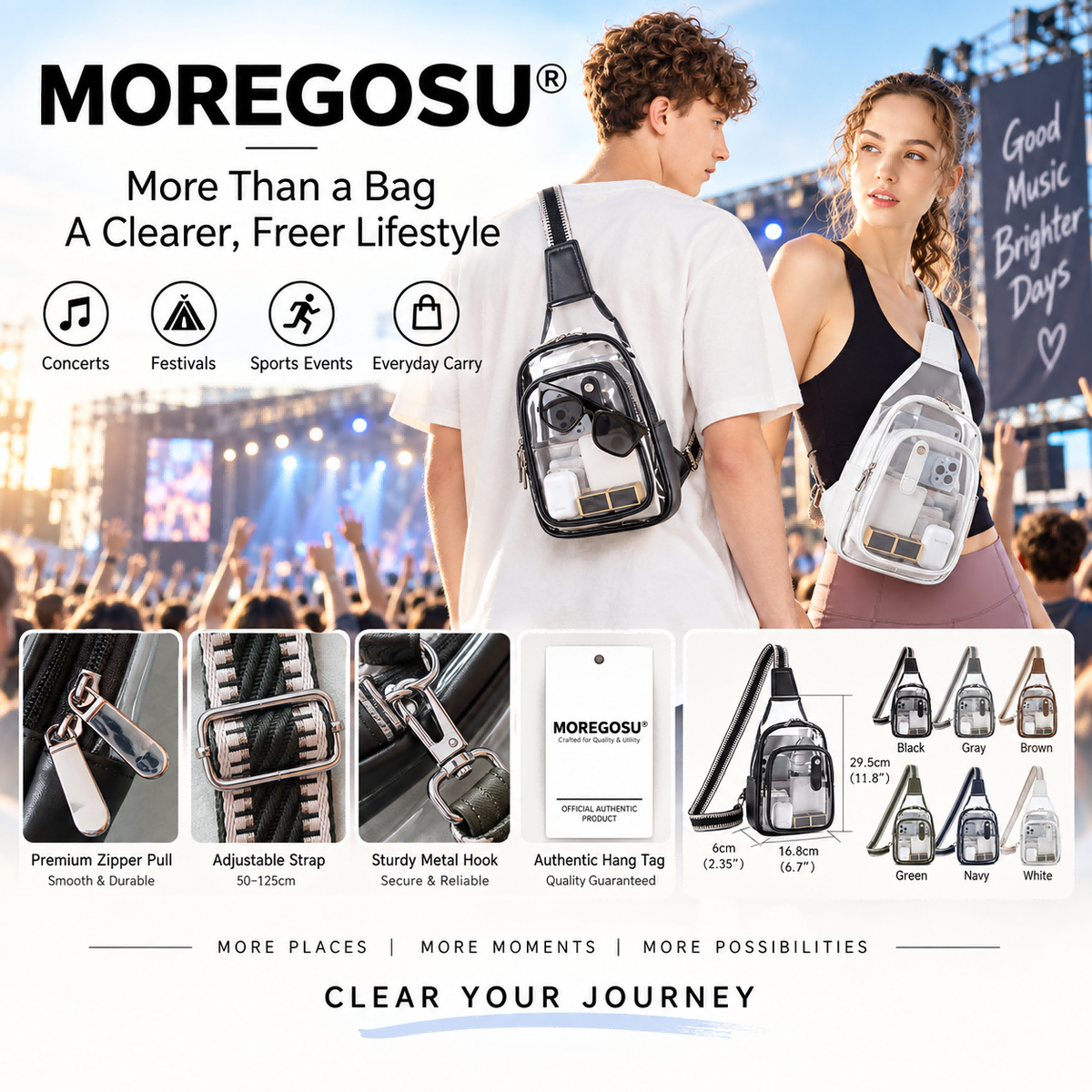 MOREGOSU Clear Sling Bag for Concerts, Events & Everyday Carry