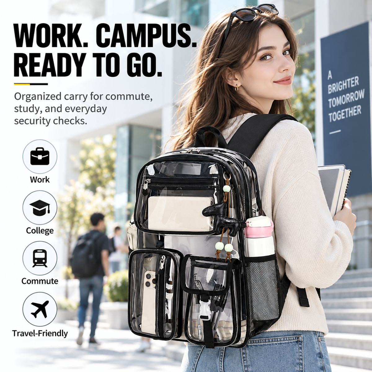 MOREGOSU Clear Backpack for Work, College & Travel