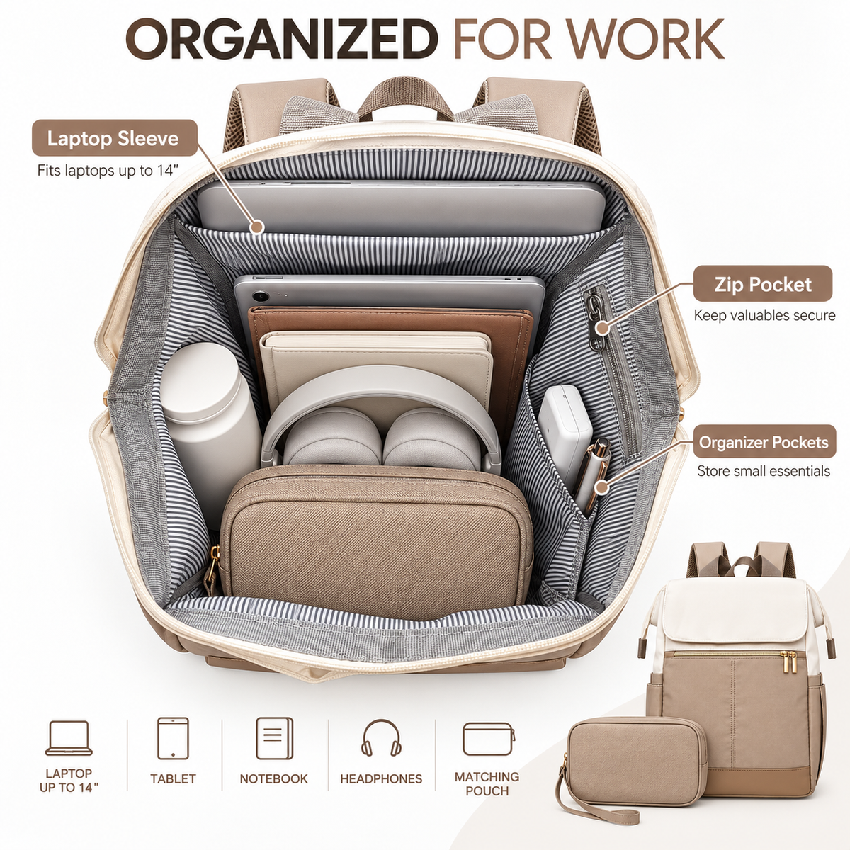 MOREGOSU Laptop Backpack for Women, Wide Open Work and Travel Backpack